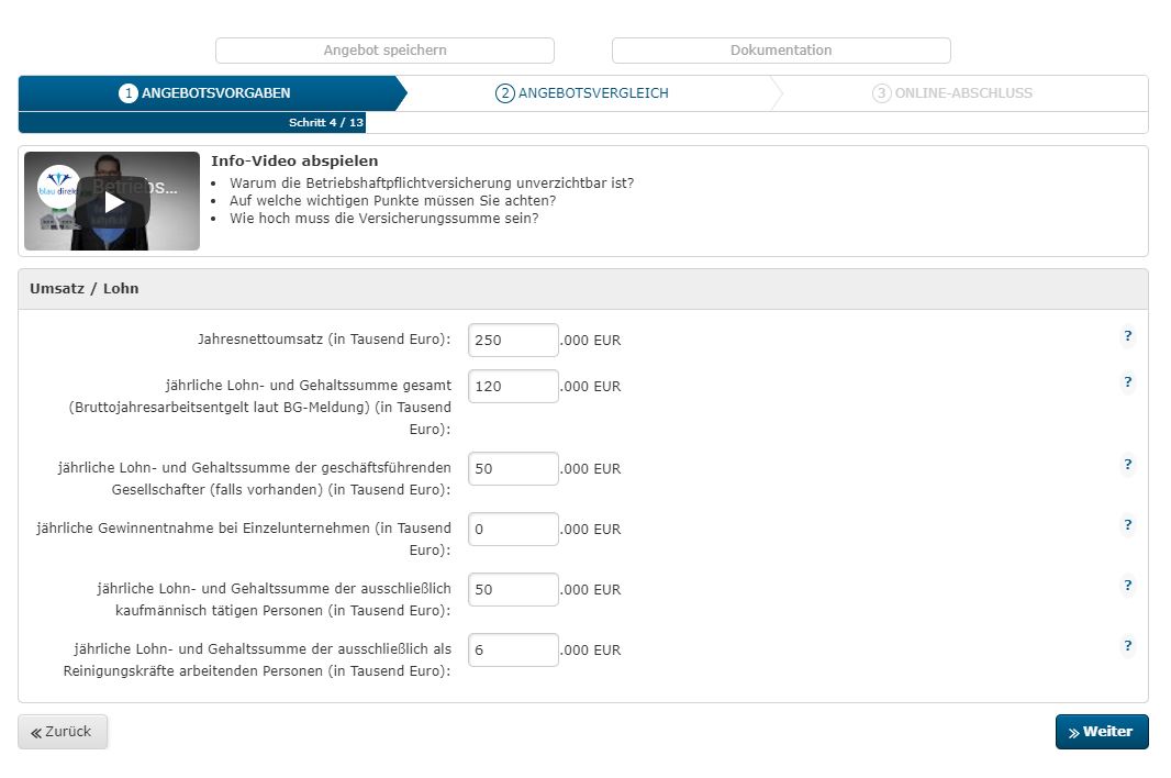 Betriebshaftpflicht Vergleichsrechner Schritt 4